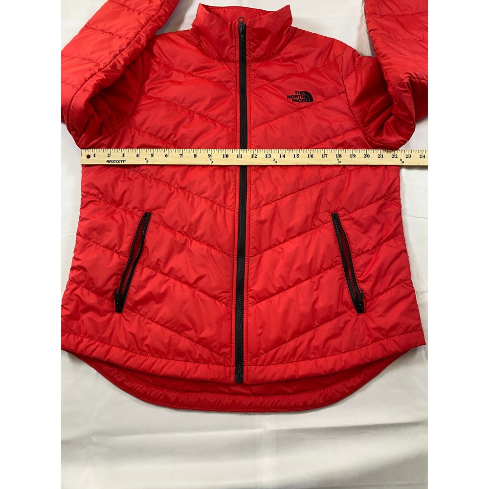 The North Face Red Puffer Jacket Womens Large Chevron Quilted Zip - Picture 10 of 13